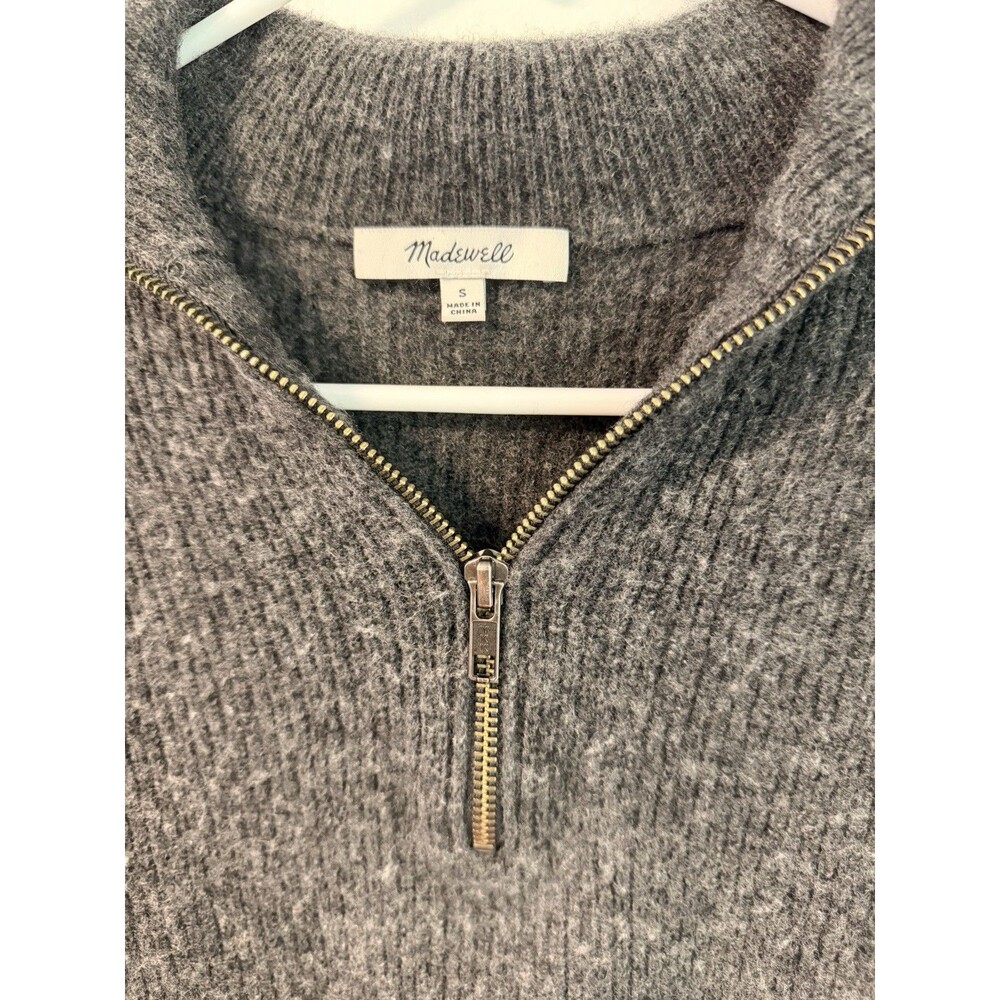 Madewell Merino Wool Blend Half Zip Sweater Gray Pocket Pullover Womens Small - Picture 5 of 10